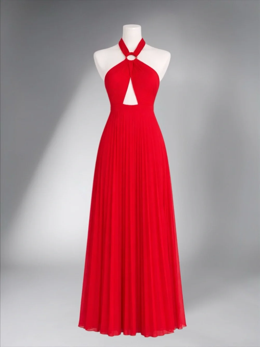 Zara Red Halter Maxi Dress with Keyhole Detail - Picture 2 of 11